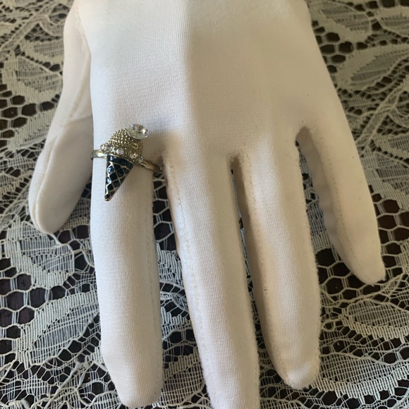 Ring ice cream cone black enamel with crystals adjustable - Picture 5 of 9